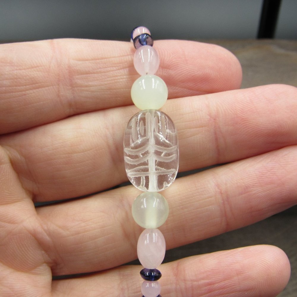 7" Sterling Silver Carved Clear Quartz Bracelet Vintage